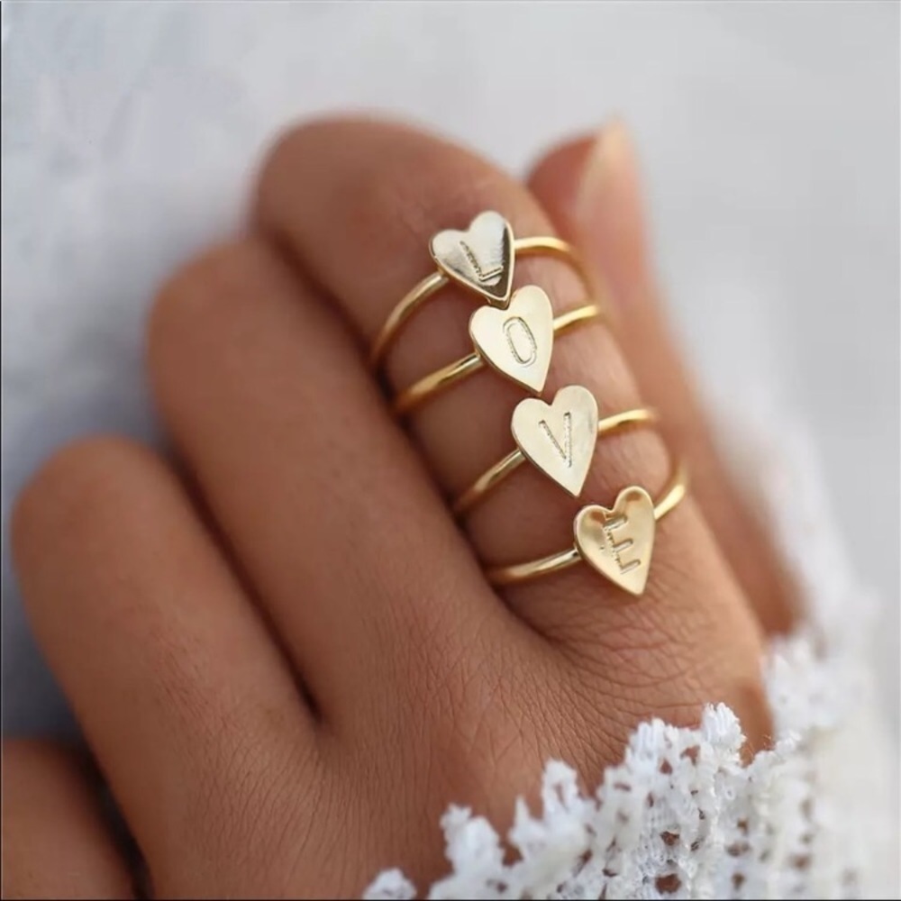 New Dainty Gold Initial Letter Ring
